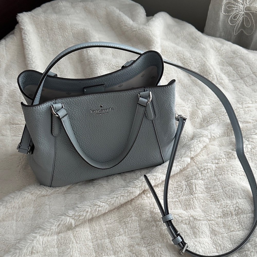 kate spade pale blue/gray Pebbled Leather Double-Handle Satchel with Strap